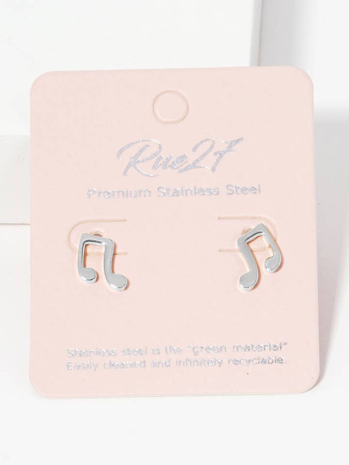 Premium Stainless Steel Musical Note Post Stud Earrings for wholesale by Wild Honey