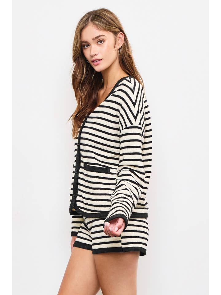 Mustard Seed - Wholesale Cardigan - Women's - TEXTURED HORIZONTAL STRIPED CARDIGAN