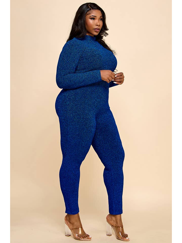 Namatt Design - Wholesale Jumpsuit - Women's - Plus Glitter Mock Neck Zipper Back Closure Catsuit5