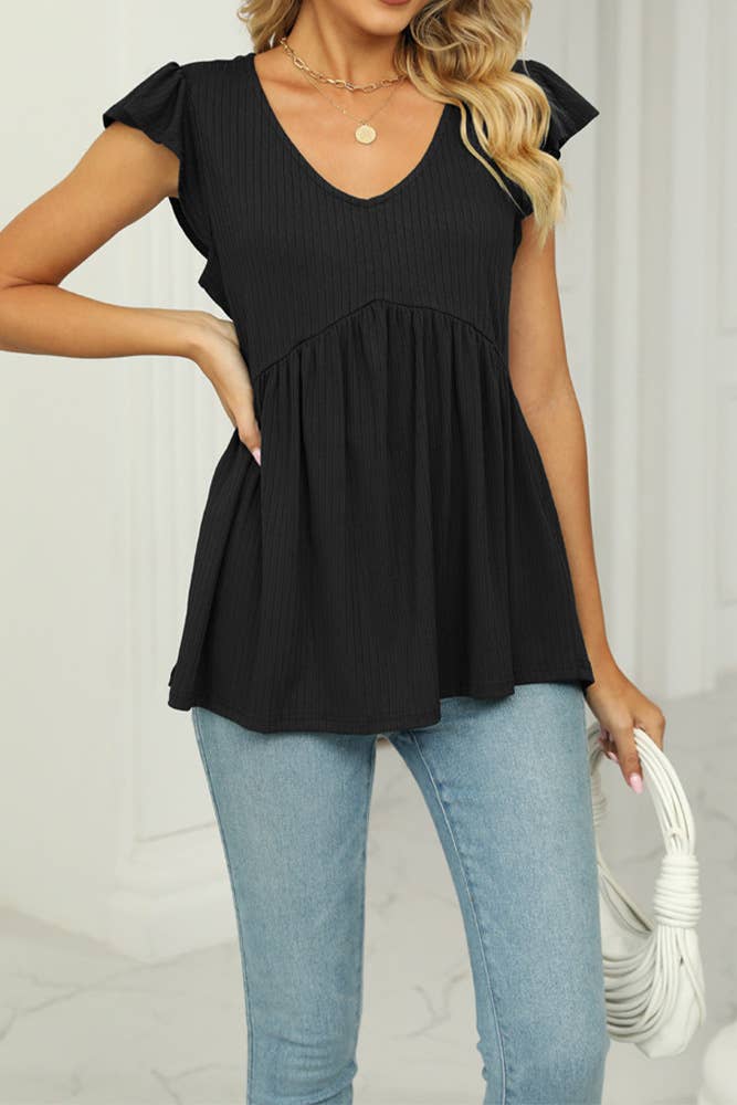 UNISHE - Wholesale Tunic - Women's - V Neck Splicing Flowy Knitting Top ZZKF8205