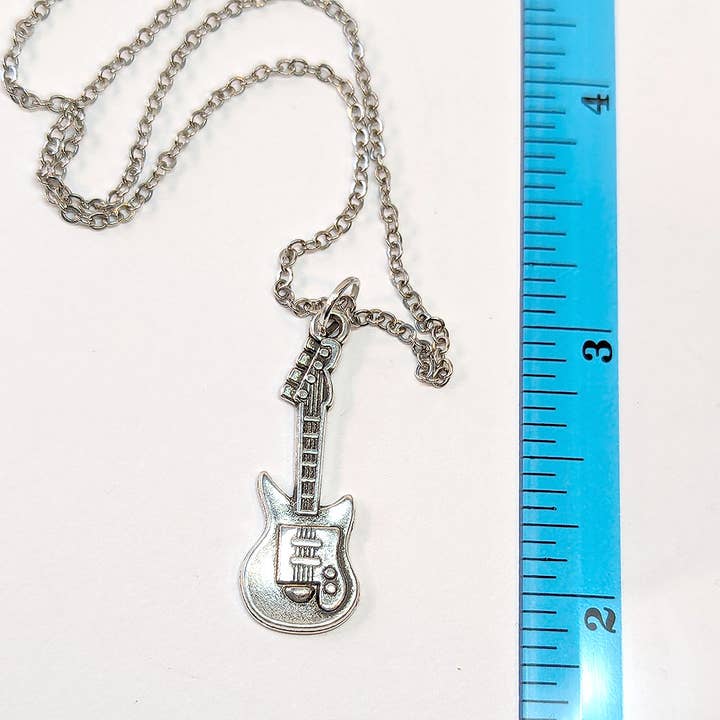 Stylish Jewelry Supply - Wholesale Pendant/Charm Necklace - Electric Guitar Musical Instrument Antique Silver Necklace