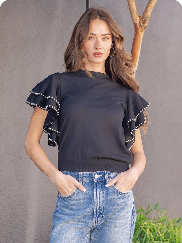 Pull en tricot à double couche avec bordure perlée pour la vente par Strut & Bolt