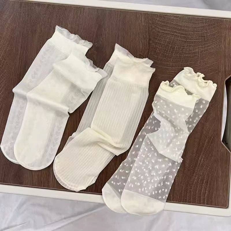 Dipped Shop - Wholesale Socks - Women's - Sweet Ruffle Simple Thin Socks DP25C8306