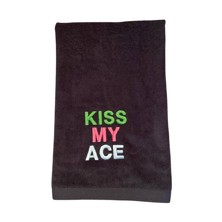 KISS MY ACE EMBROIDERED TENNIS TOWEL for wholesale by Donovan Designs