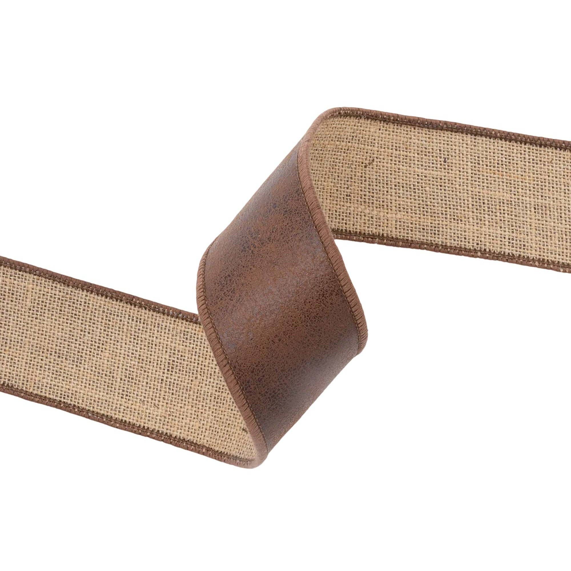 LA Ribbons Wholesale – Großhandel Band – Geschenke verpacken – 6,35 cm breites Lederband mit Drahtkante | Braun mit Juterückseite | 9,14 m Rolle3