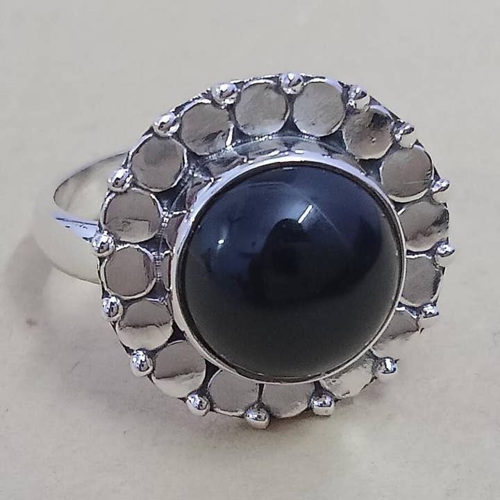 925 Sterling Silber Schwarzer Onyx Designer Ring Handgefertigt für den Großhandel von Rishi Jewelry