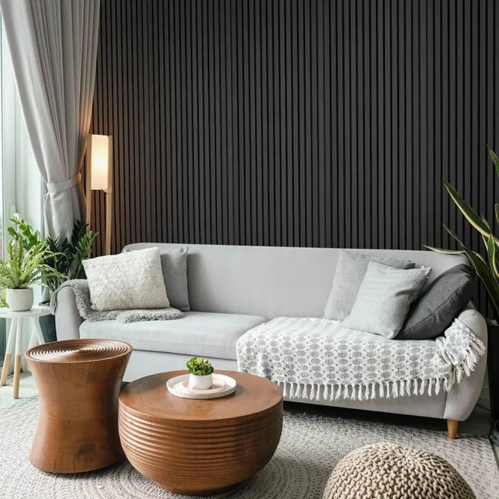 Premium Black Color (PVC) Acoustic Slat Wood Wall Panels for wholesale on Faire6