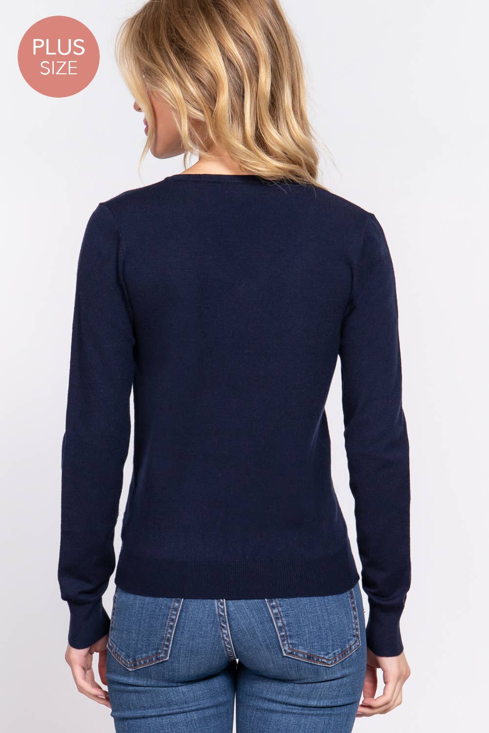 Active Basic | Active USA - Wholesale Knit Sweater - Women's - [PLUS SIZE] Long Sleeve V-neck Basic Sweater5