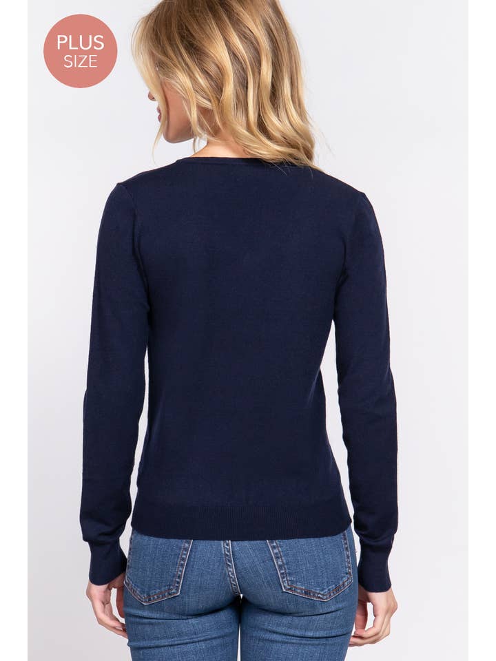 Active Basic | Active USA – Großhandel Strickpullover – Damen – Basic-Pullover mit V-Ausschnitt und langen Ärmeln in Übergröße5