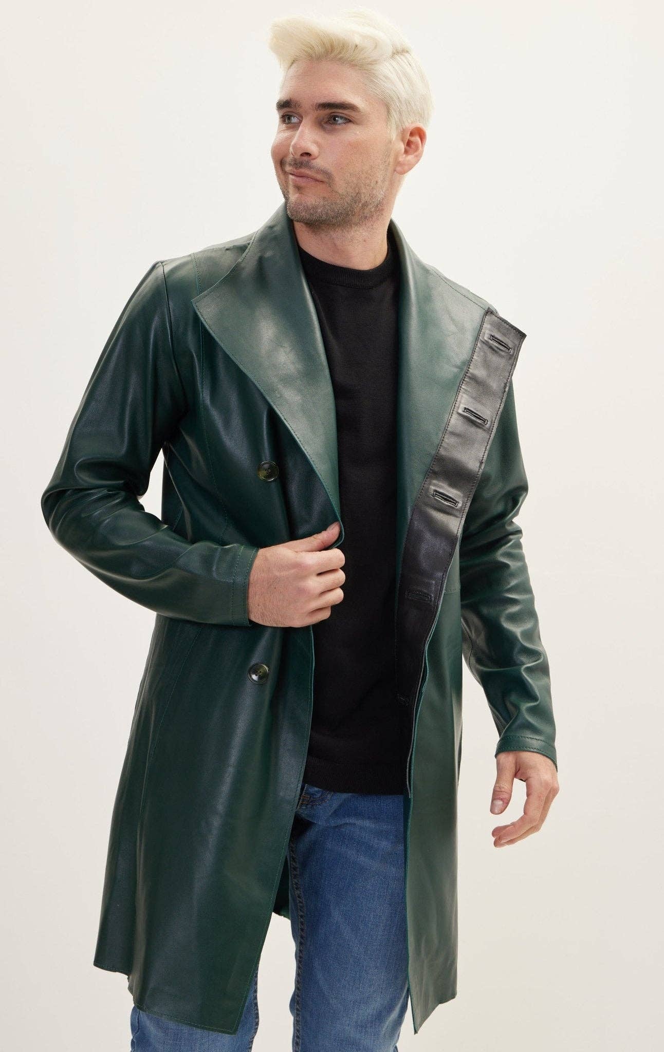 Men's Genuine Leather Rebel Jacket - Green Black for wholesale on Faire