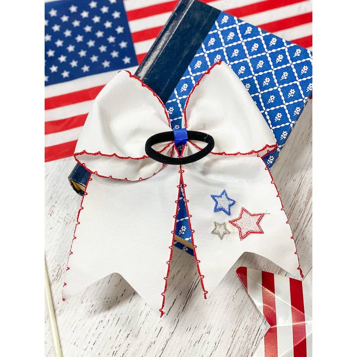 The Hair Bow Company - Wholesale Hair Bow - Kids - Stars Embroidered Cheer Bow