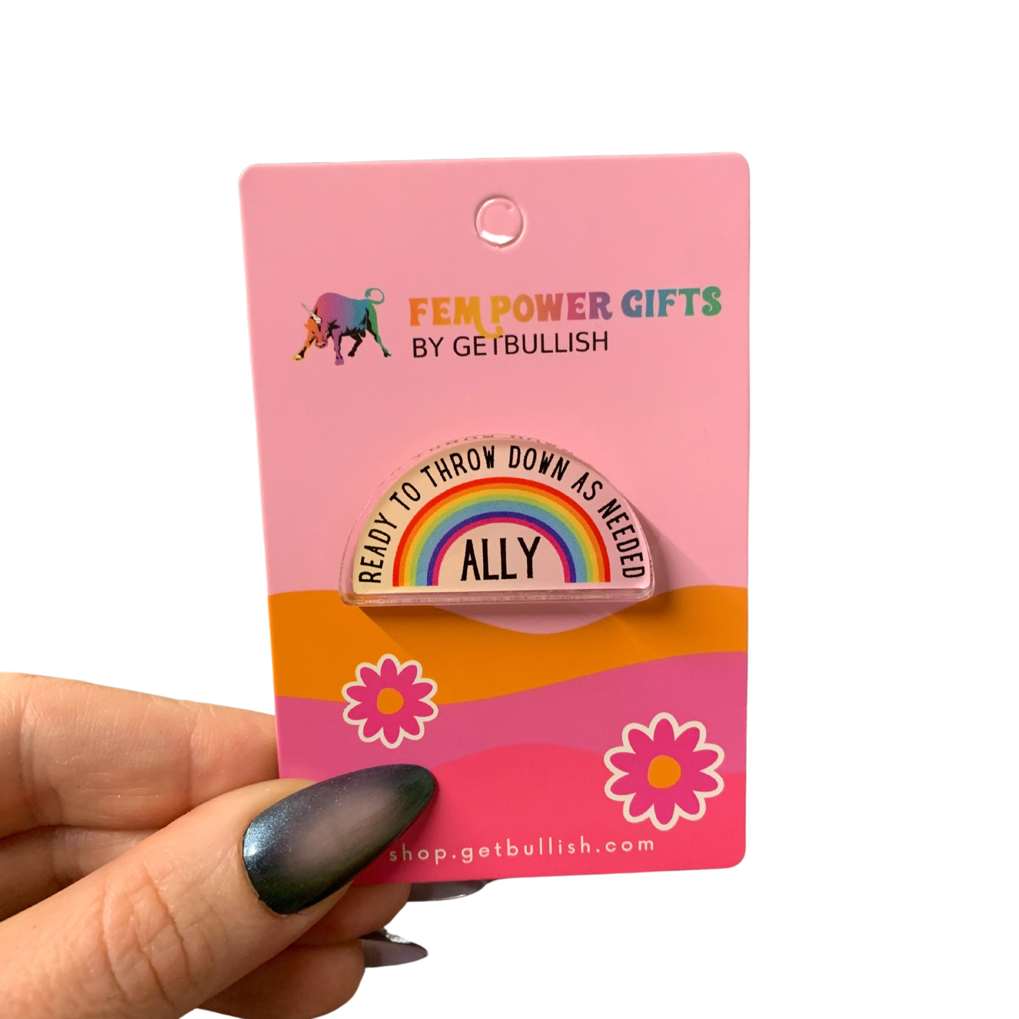 GetBullish - Vente Épinglettes/boutons - Pin's arc-en-ciel LGBTQ « Ally » en acrylique transparent1