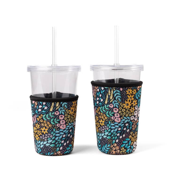 Black Floral Drink Sleeve, Iced Coffee Koozie, Drink Cover for wholesale by Elyse Breanne Design