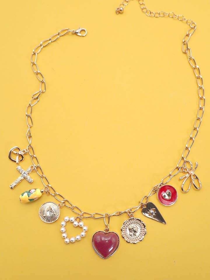 CHARM HALSKÆDE-SLØJFE TOILE BLOMSTRET RØDT HJERTE KORS | 80N91655 for engroshandel hos JOSSLYN by wall to wall