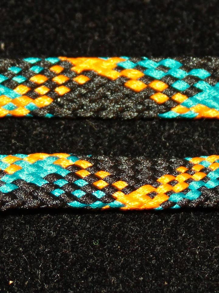 Orange, Black and Teal Flat Shoelaces for wholesale by The Shoelace Factory