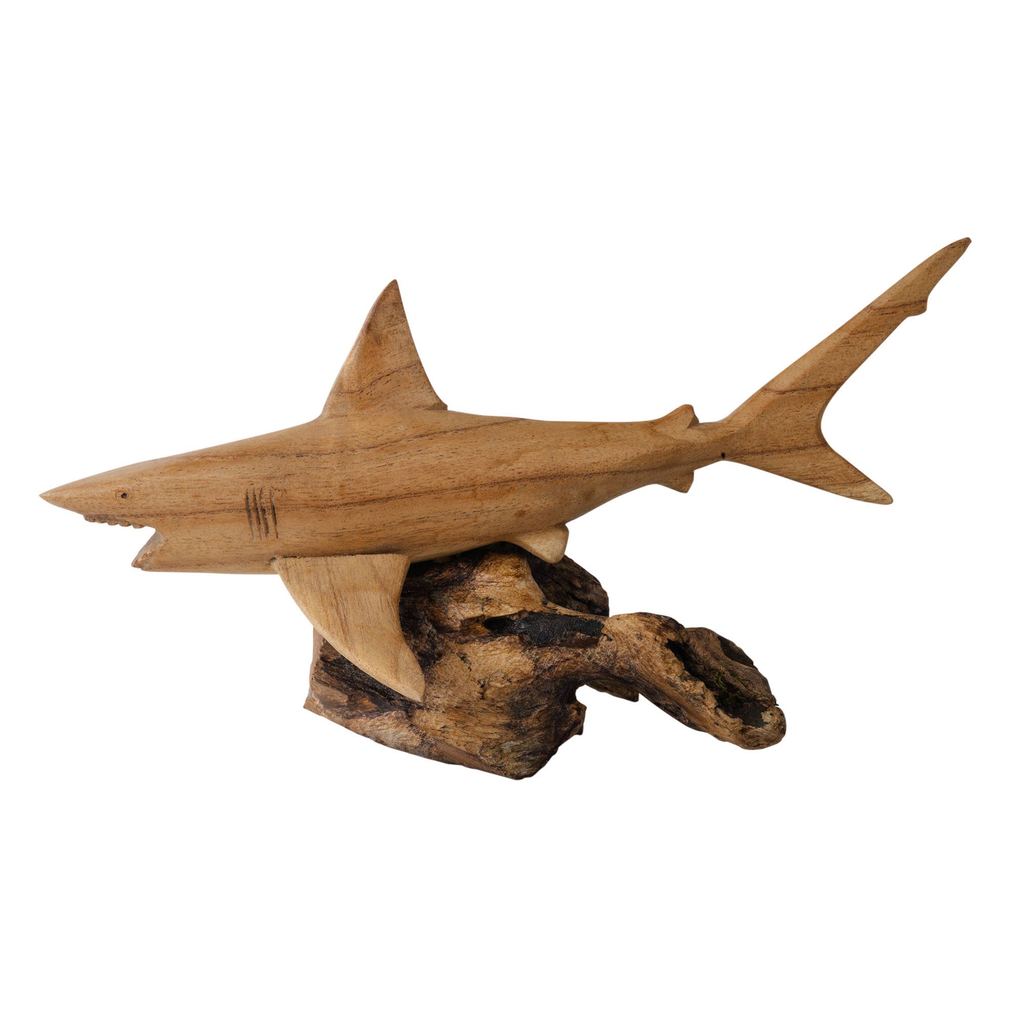 Benjamin International – Großhandel Skulptur – GROSSER HAI MIT HOLZBASIS1