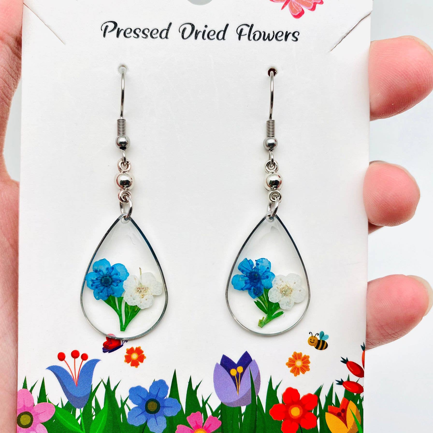 Mio Queena - Wholesale Dangle Earrings - Daffodil & Grass Dried Flowers Drop Pendant Earrings - PDF0