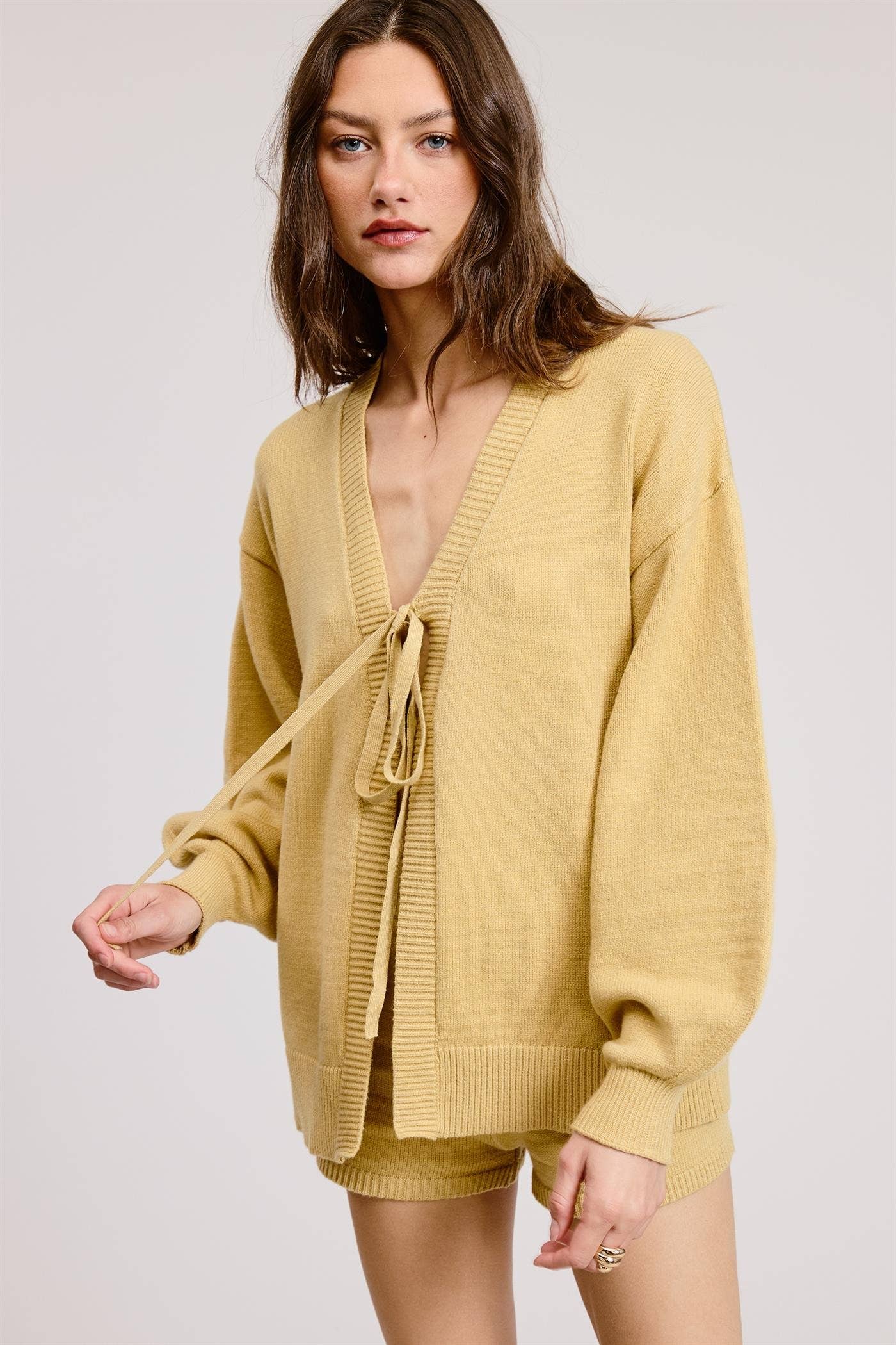 Mimosa - Wholesale Lounge Set - Women's - Self Tie Knit Cardigan and Shorts Lounge Set16