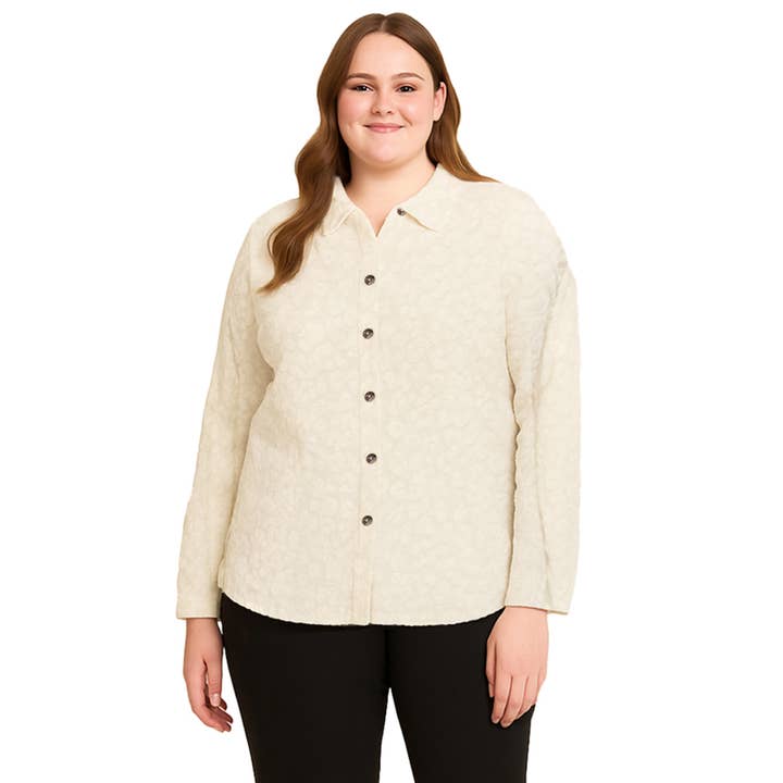 CHEETAH BURNOUT BUTTON FRONT LONG SLEEVE SHIRT CURVE for wholesale by Coin 1804