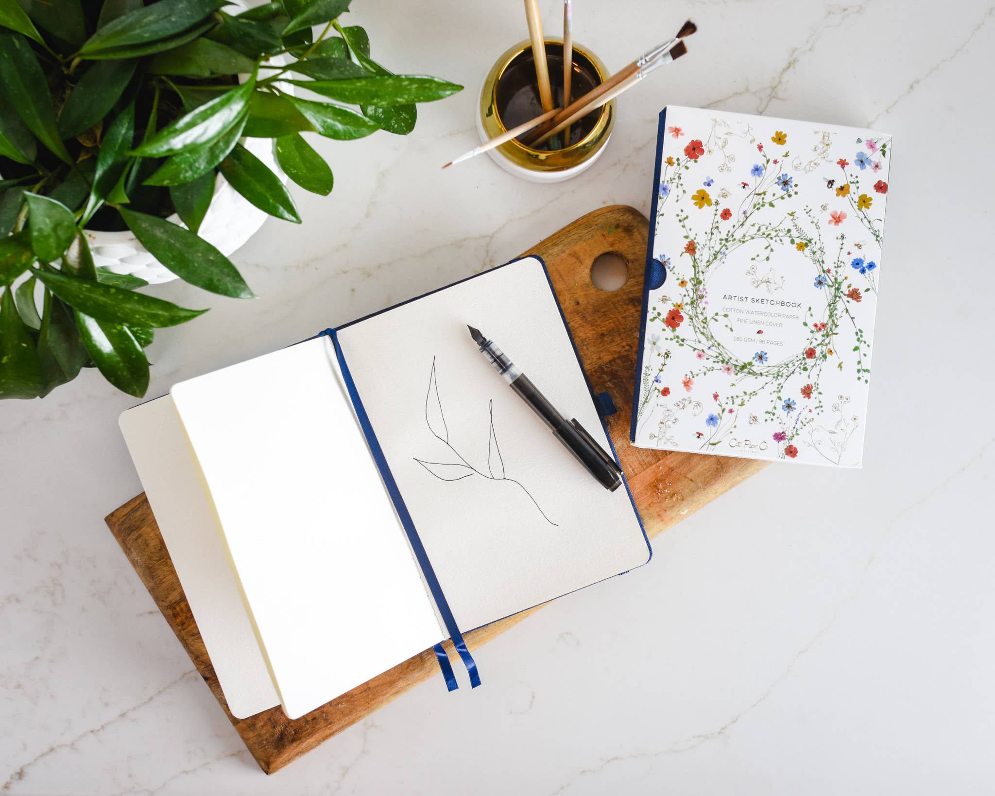 Cate Paper Co. - Wholesale Sketchbook/Sketchpad - Gold Floral Embossed Linen Cover Sketchbook 2