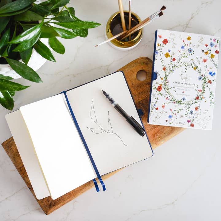 Cate Paper Co. - Wholesale Sketchbook/sketchpad - Gold Floral Embossed Linen Cover Sketchbook 2