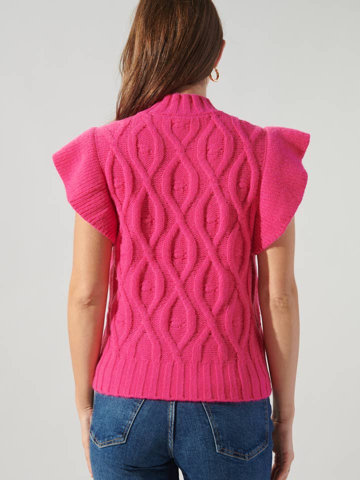 Sugarlips - Wholesale Knit Sweater - Women's - Tatum Flutter Sleeve Cable Knit Sweater Top