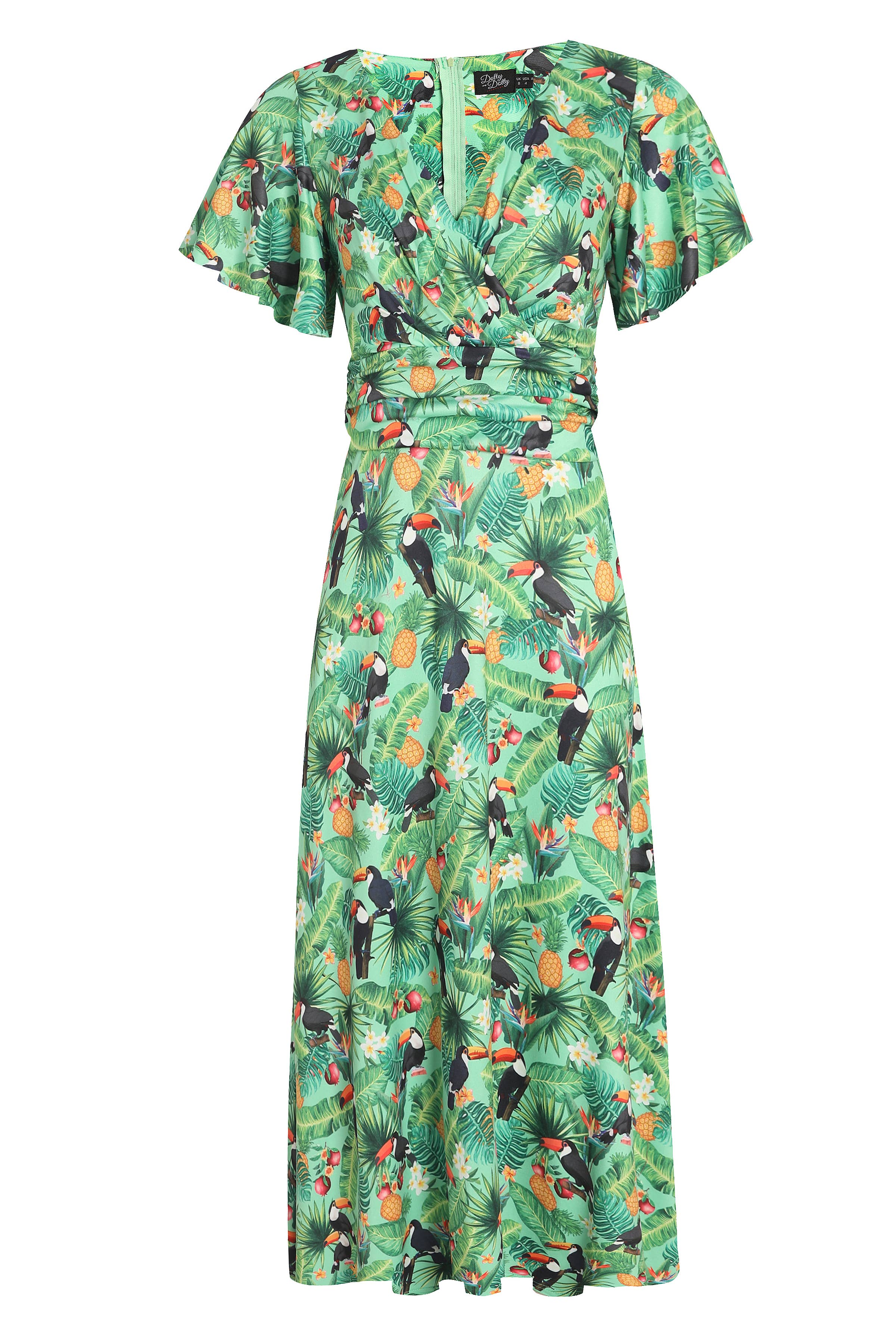 Dolly & Dotty - Wholesale Dress - Women's - Donna Petal Sleeves Summer Dress in Tropical Green Toucan2