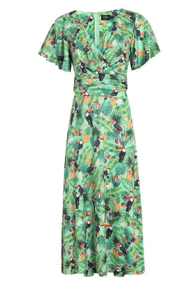 Dolly & Dotty - Wholesale Dress - Women's - Donna Petal Sleeves Summer Dress in Tropical Green Toucan2