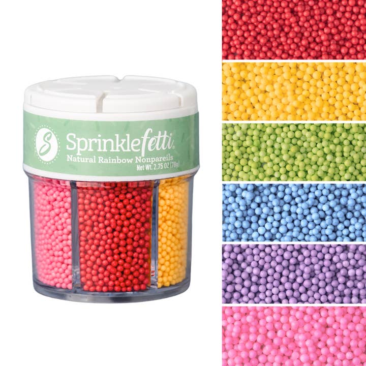 Natural Rainbow Nonpareils Sprinkle Jar - 6 Cell for wholesale by Sweets Indeed