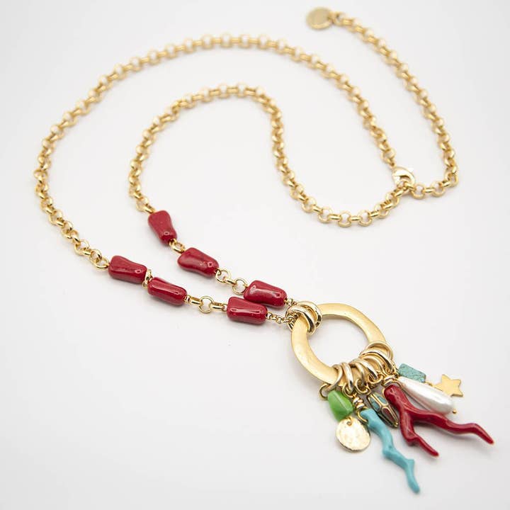 Bahamas - Lange ketting met bedels en gouden ring voor wholesale door Laura Mariotti - luxury collection