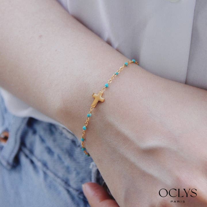 Bracciale smaltato croce acciaio inossidabile dorato Christina per la vendita all'ingrosso da parte di Oclys