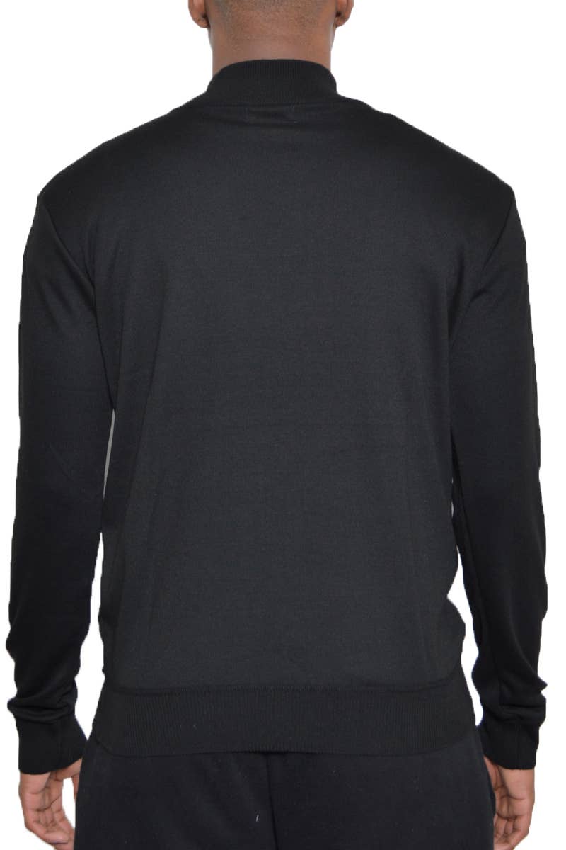 WEIV - Wholesale Knit Sweater - Men's - Mens Solid Quarter Zip Knit Sweater - Black3