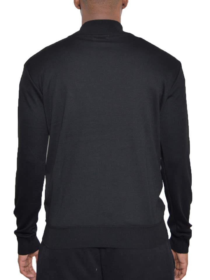 WEIV - Wholesale Knit Sweater - Men's - Mens Solid Quarter Zip Knit Sweater - Black3