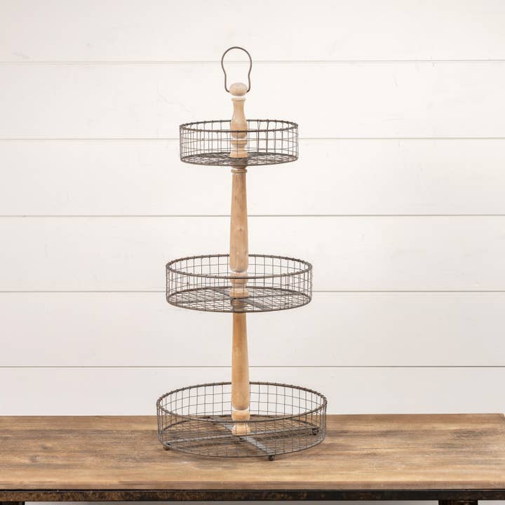 Ragon House - Wholesale Fruit Basket - THREE TIERED METAL WIRE STAND