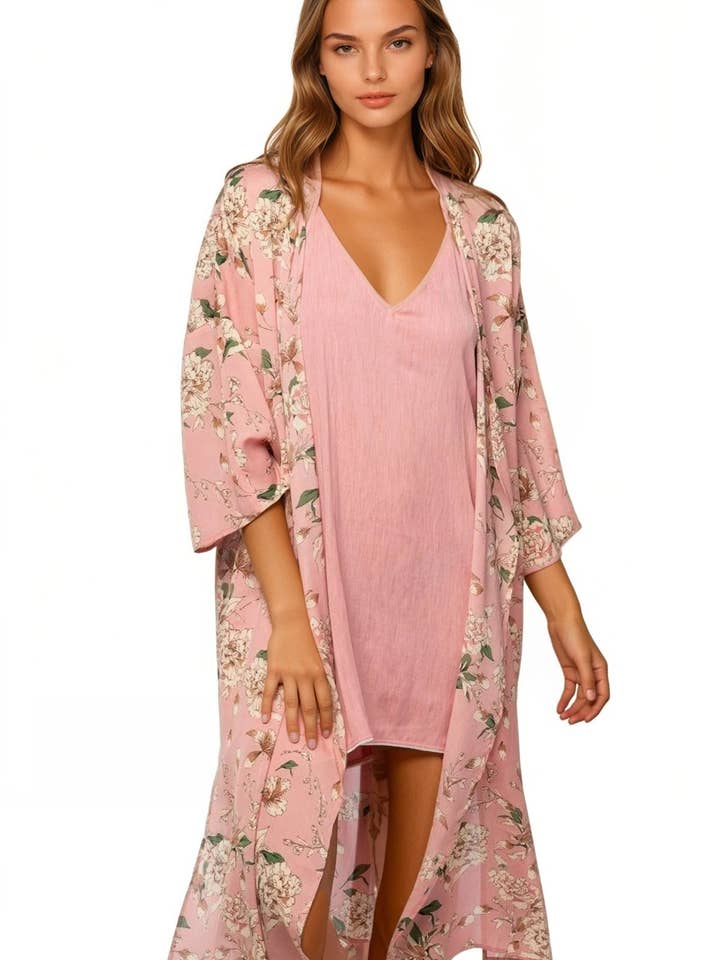 Bed to Brunch Kimono Robe in Peony Petals for wholesale by Subtle Luxury