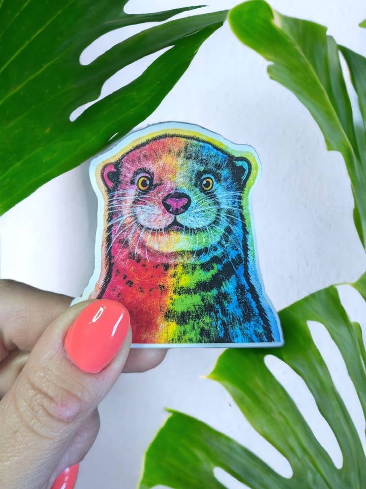 Rainbow Otter Weatherproof Scratch-Resistant Decal for wholesale by Christina-Jane Norquay Art