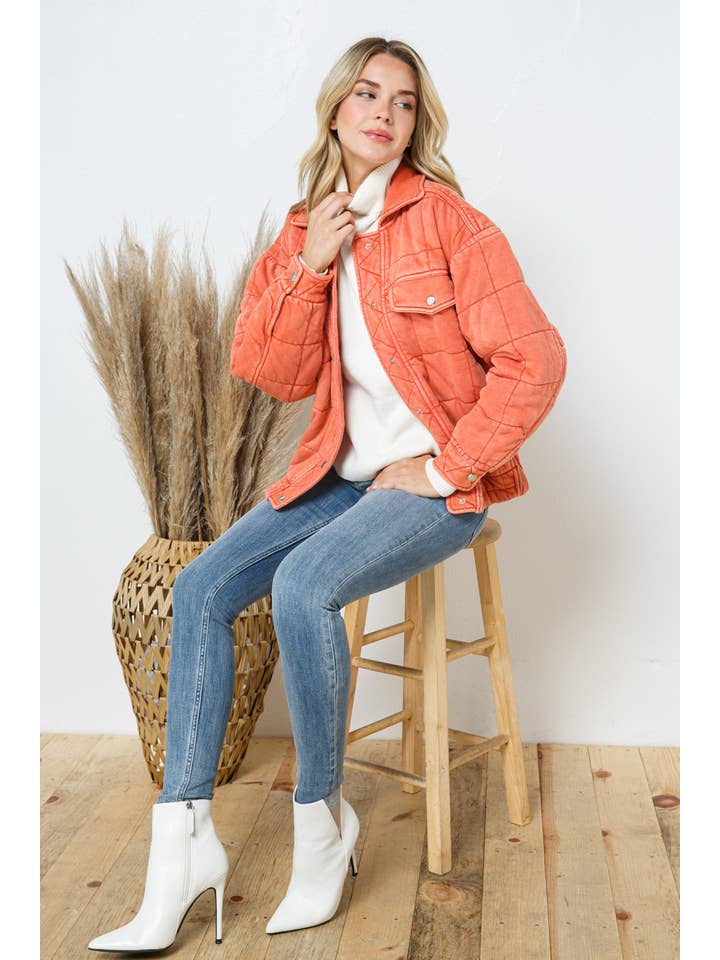 Blue B - Wholesale Jacket - Women's - 22082J - Garment Stone Washed Quilted Pocket Front Jacket1