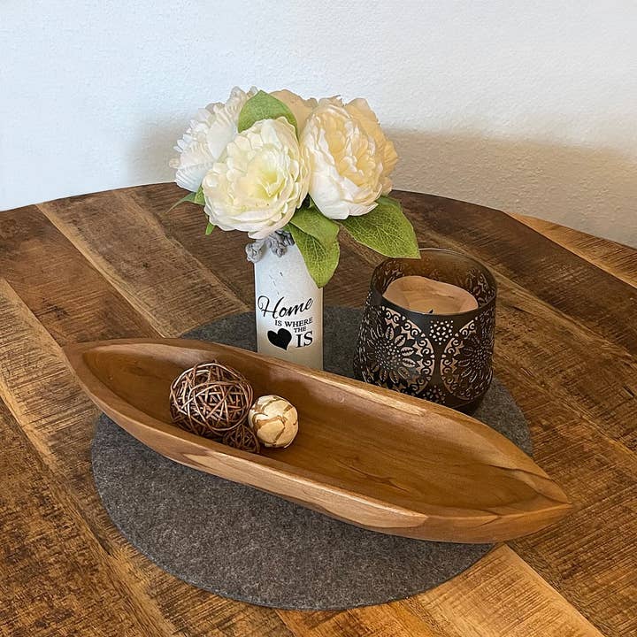 Voglrieder - Wholesale Decorative Plate/Dish/Bowl - Unique teak bowl 45X13Cm boat-shaped 1