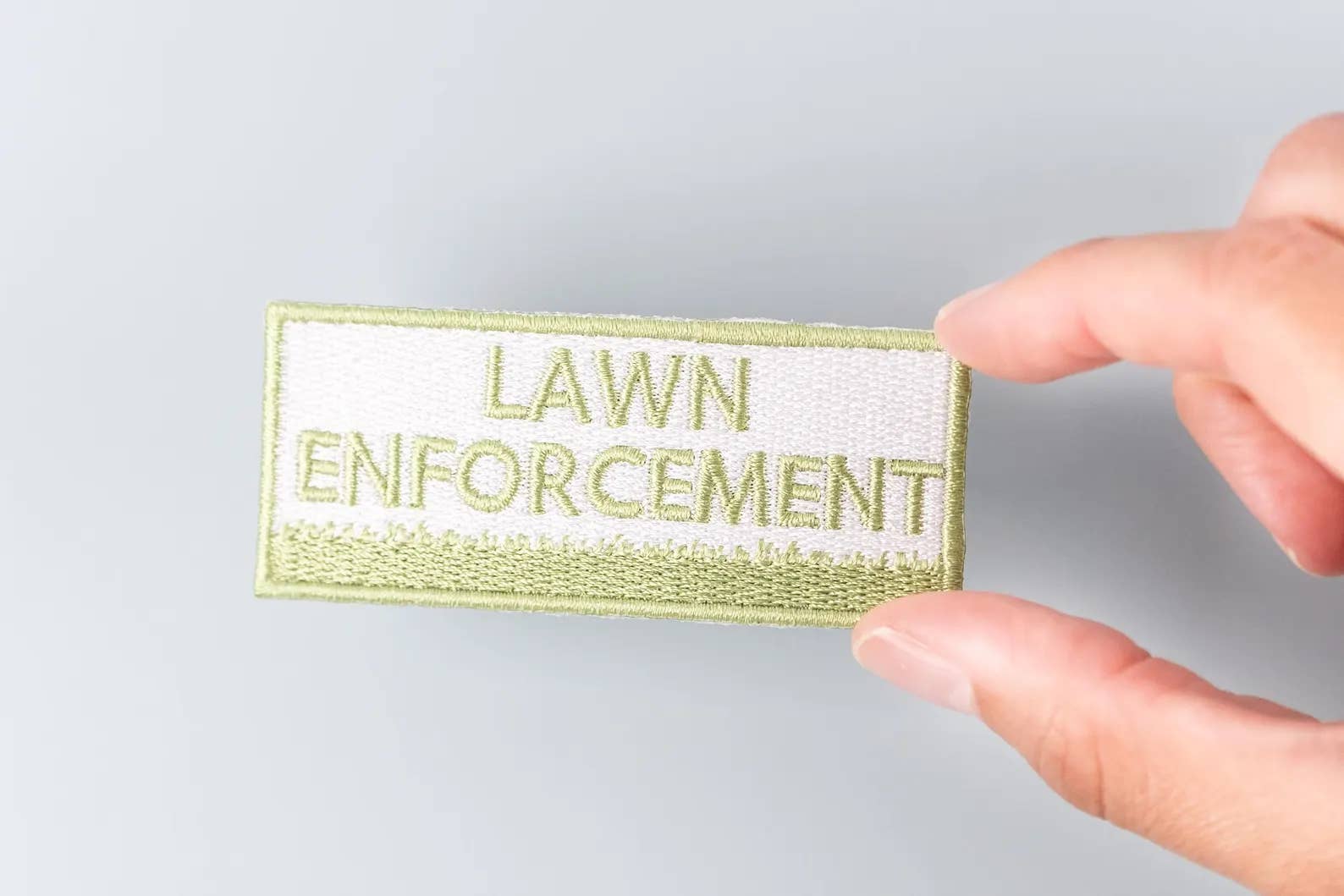 Field Trip Threads - Wholesale Patch - Lawn Enforcement Embroidered Iron-On Patch Grass Garden Dad