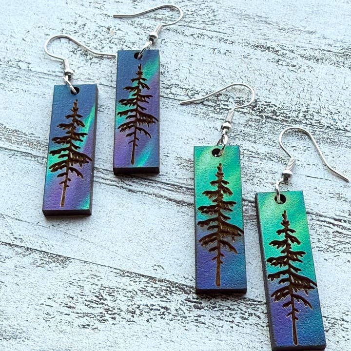 Northern Aurora Pine Earrings Adj Necklace Wood for wholesale by Nine Mile Creative