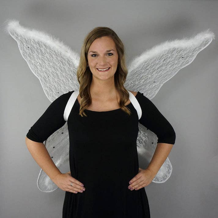 Zucker Feather Products – Großhandel Kostüm – Damen – Erwachsene weiße Engelsflügel - große Spitzen- und Federflügel als Fee oder Schmetterling2