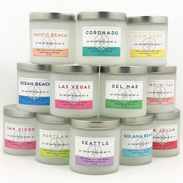 City Scents Soy Candle San Diego, La Jolla, Seaside, Coastal for wholesale by Natural Selection Bath and Body