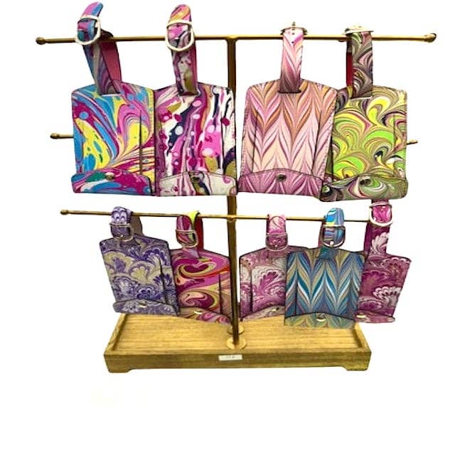 Etichette per bagagli in pelle italiana marmorizzata - Set di 5 per la vendita all'ingrosso da parte di Elegant Italian