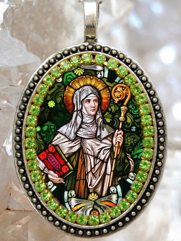 Saint Gertrude af Nivelles den store halskæde håndlavede katolske kristne religiøse smykker medalje vedhæng for engroshandel hos MariaSantissimaShop