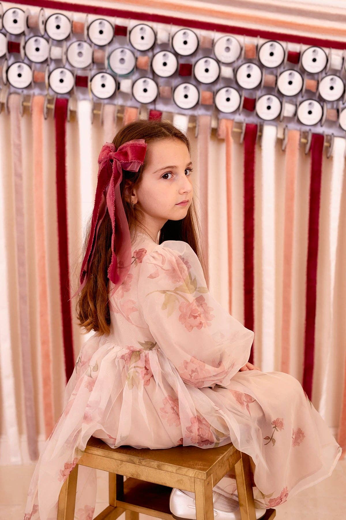 Primrose Princess Long Tail Bow Clip - Cranberry (Handmade in the USA!) for wholesale on Faire3