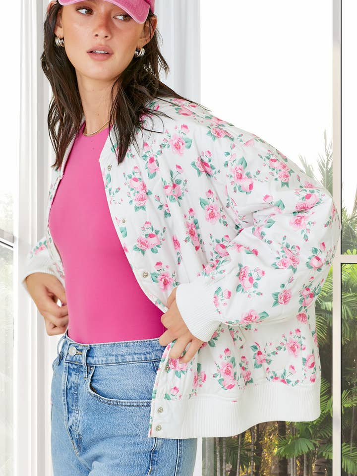 Floral Quilted Bomber Jacket – Sweet Retro Layer for wholesale by Main Strip