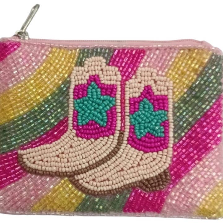 Bolsa Porta-Moedas Totalmente Bordada com Missangas em Forma de Botas de Senhora Cowgirl por atacado de Nima Accessories Inc