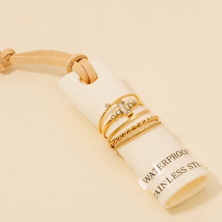 Conjunto de Anéis de Banda em Aço Inoxidável com Pedra Baguete 5 Peças por atacado de Anarchy Street