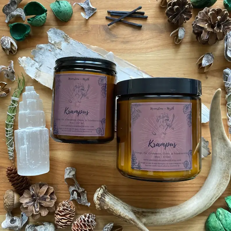 Moonstone and Myth - Wholesale Jar/Filled Candle - Krampus, 100% soy wax scented candle5