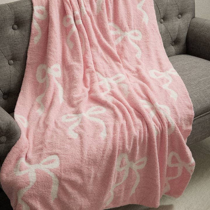 Pink Christmas Bows Terry Cloth Blanket for wholesale on Faire